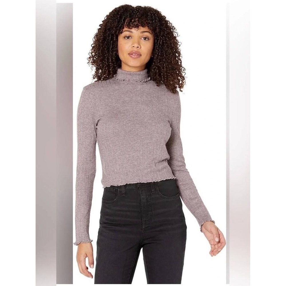 Madewell crop turtleneck lavender heathered lettuce hem 90s fall lightweight SM
